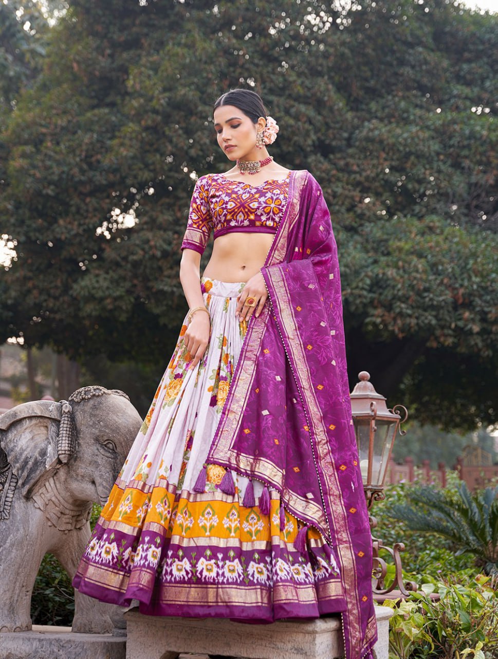 Tusser Silk Ajarakh Foil Print  Lehenga Choli Set