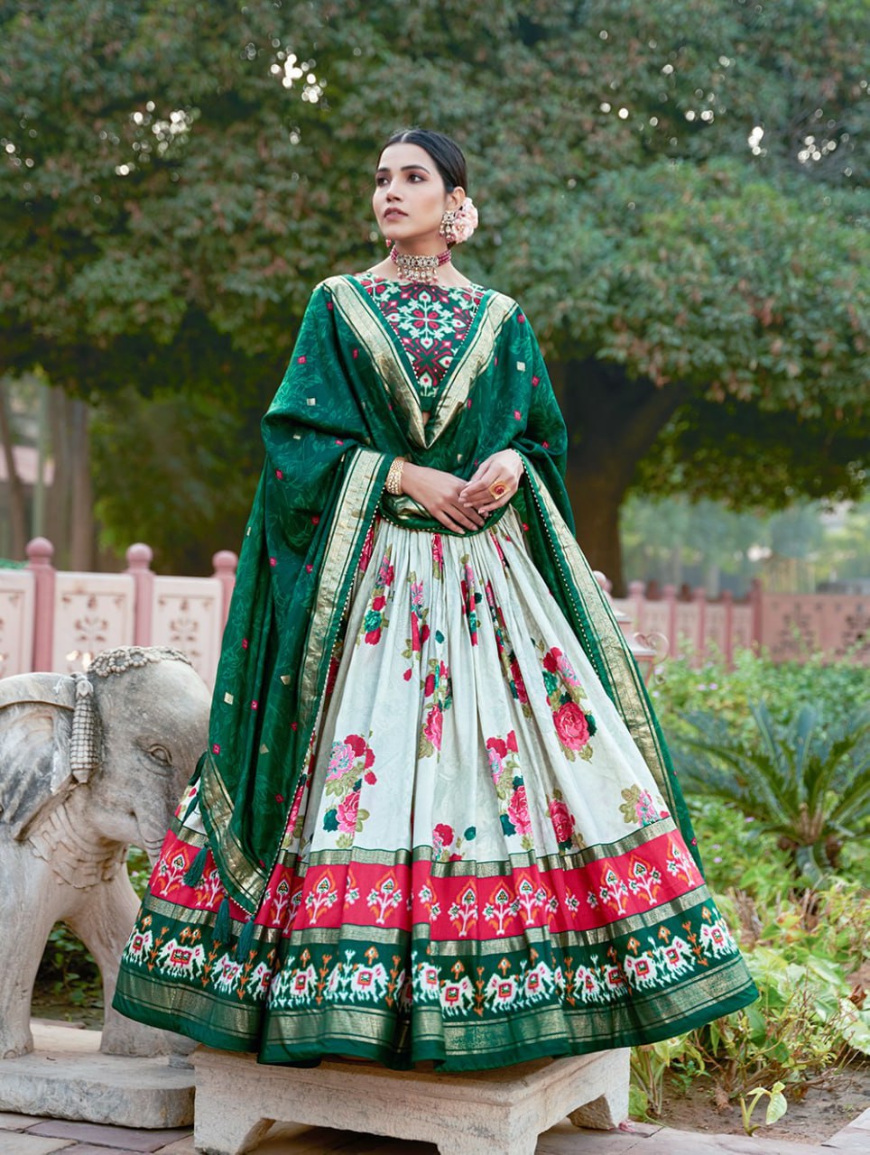 Tusser Silk Ajarakh Foil Print  Lehenga Choli Set