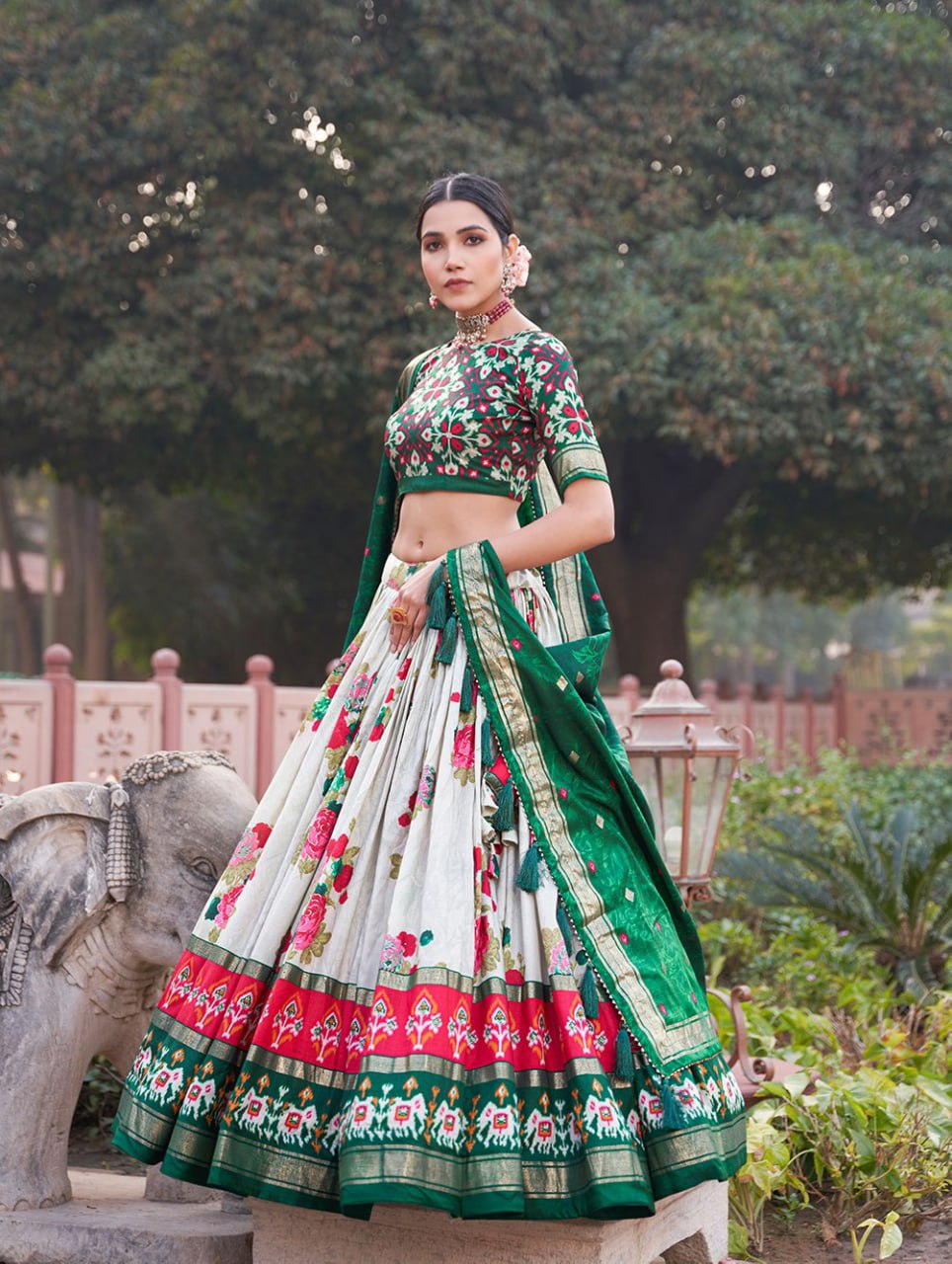 Tusser Silk Ajarakh Foil Print  Lehenga Choli Set