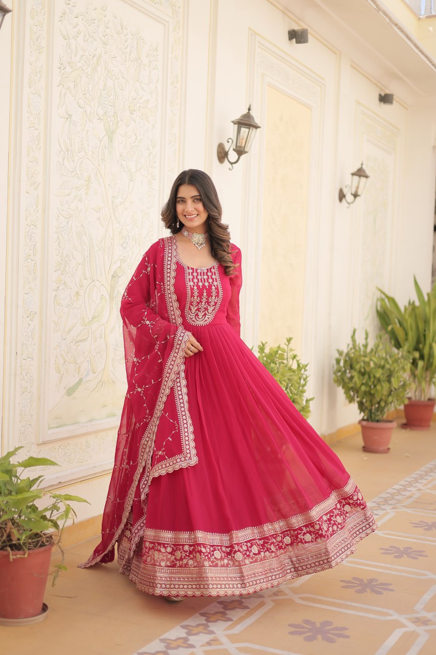 Embroidered Sequins Work Faux Blooming Gown with Dupatta