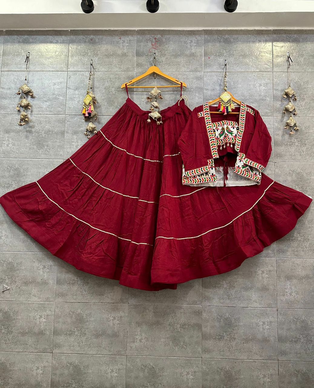 Rayon Cotton Lehenga with Jacket Concept Blouse and Sleeveless Spaghetti Blouse