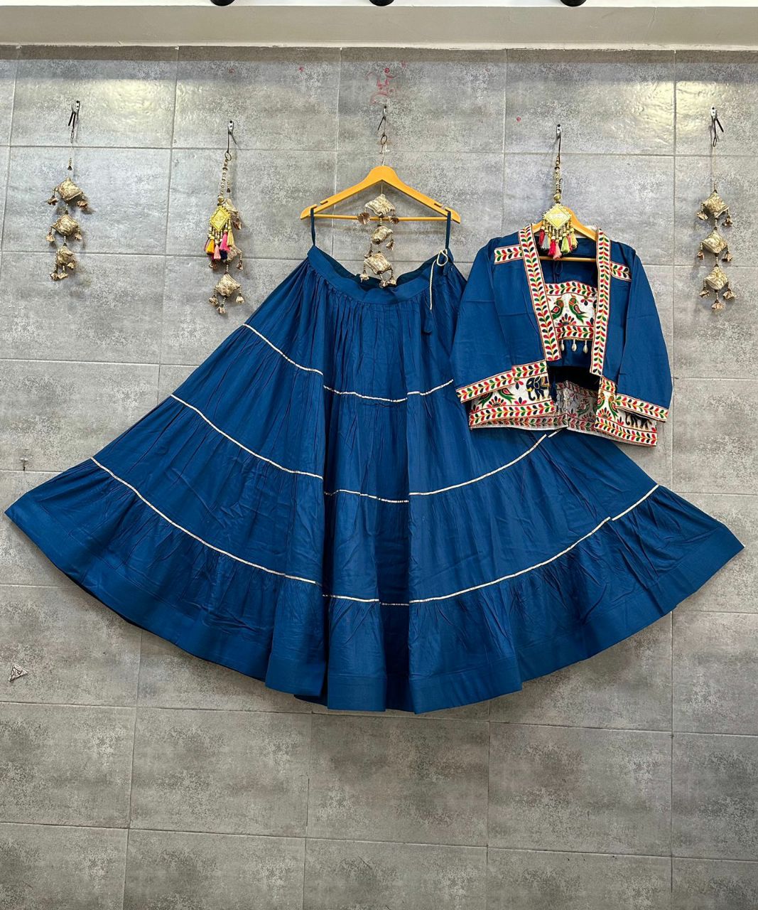 Rayon Cotton Lehenga with Jacket Concept Blouse and Sleeveless Spaghetti Blouse