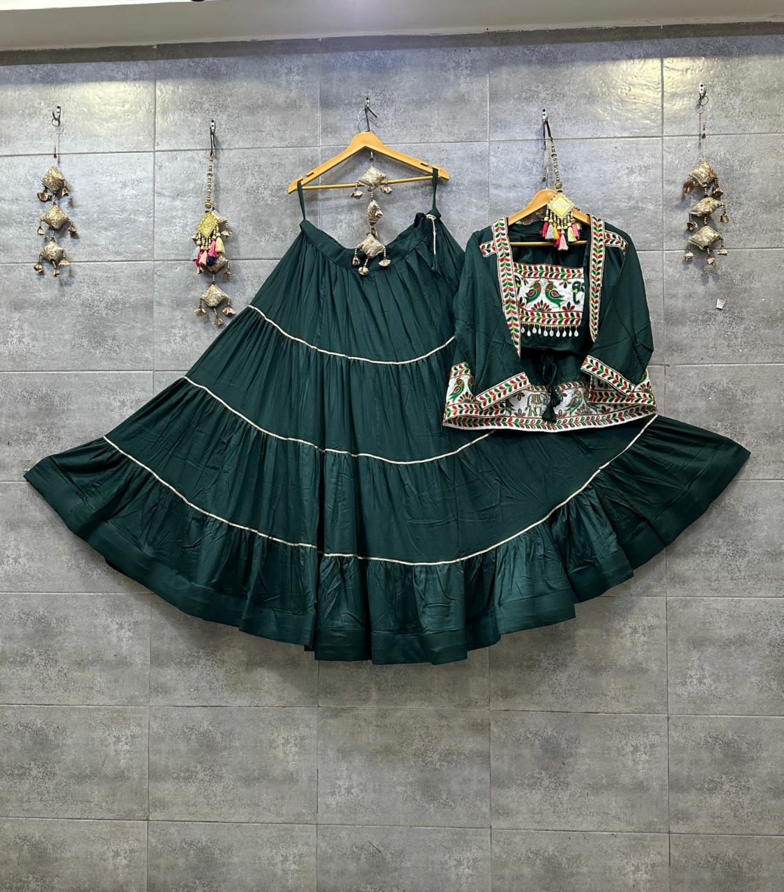 Rayon Cotton Lehenga with Jacket Concept Blouse and Sleeveless Spaghetti Blouse