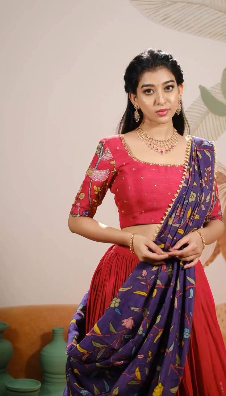 Kalamkari Chent Crepe Lehenga Choli Set