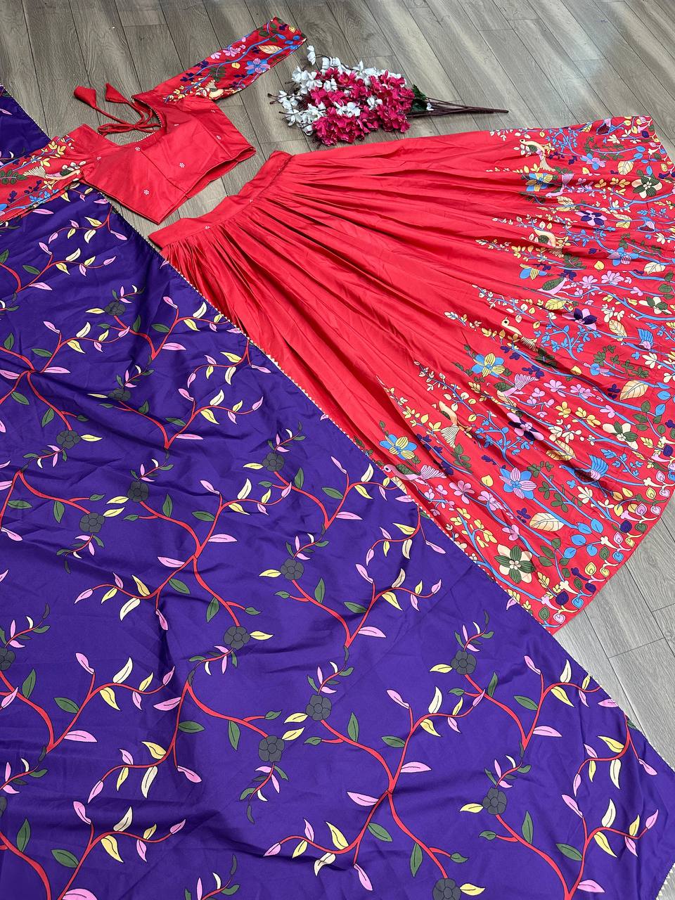 Kalamkari Chent Crepe Lehenga Choli Set