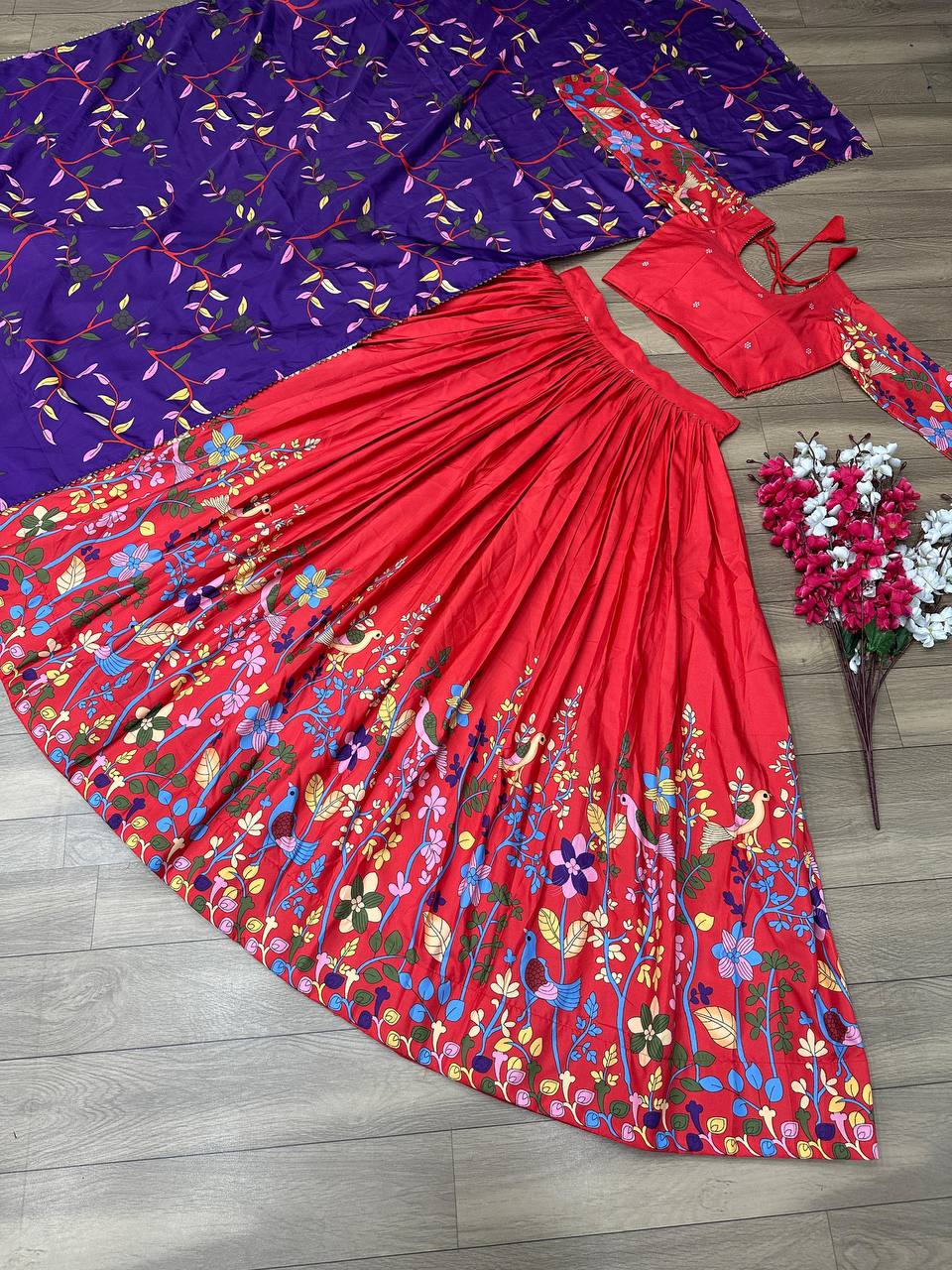 Kalamkari Chent Crepe Lehenga Choli Set