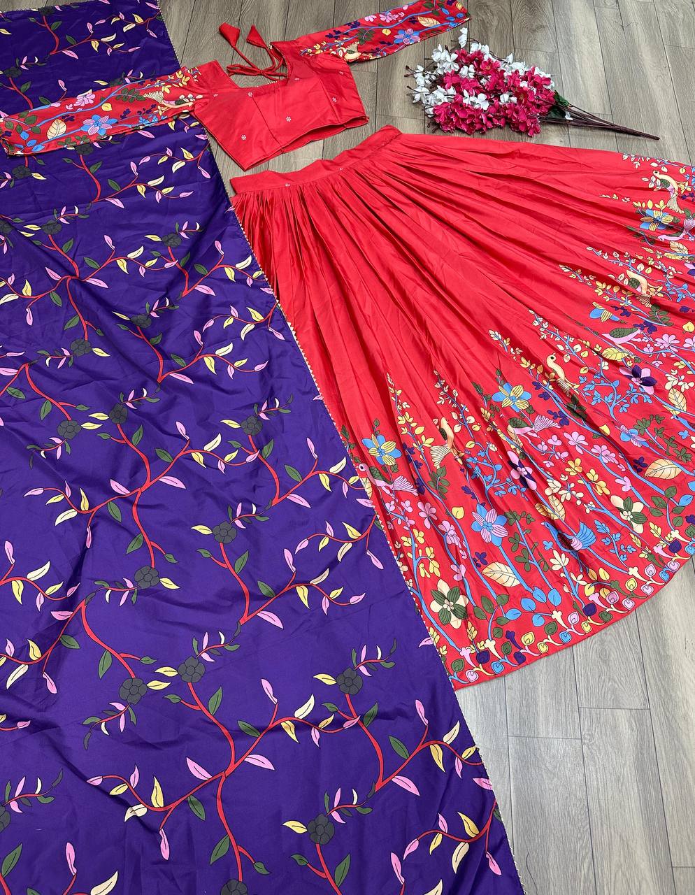 Kalamkari Chent Crepe Lehenga Choli Set