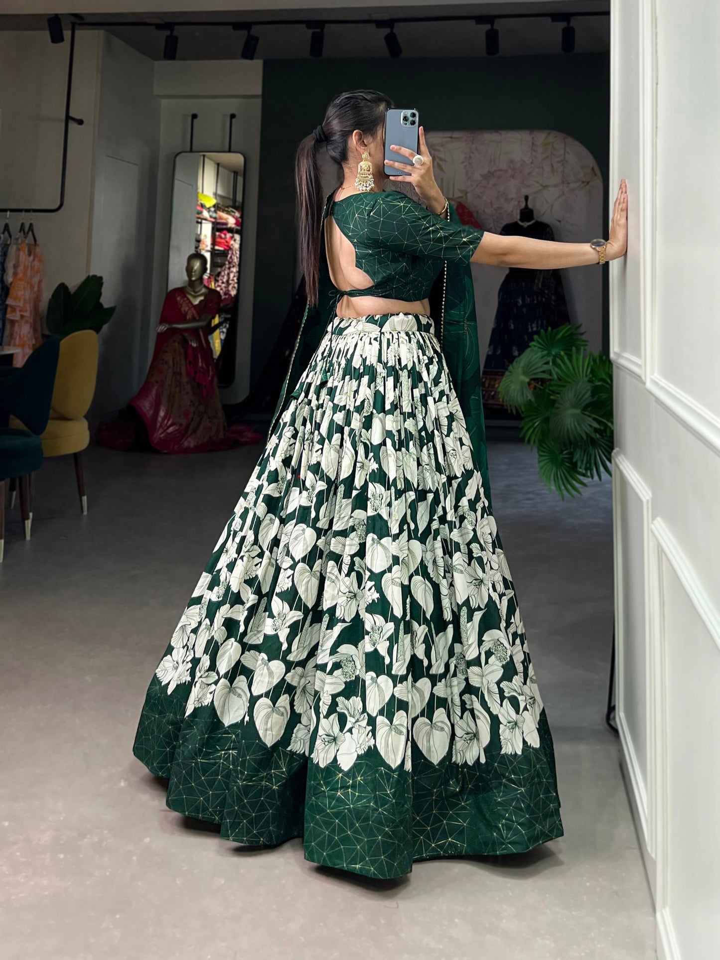 Tussar Silk Floral Print Lehenga Choli Set