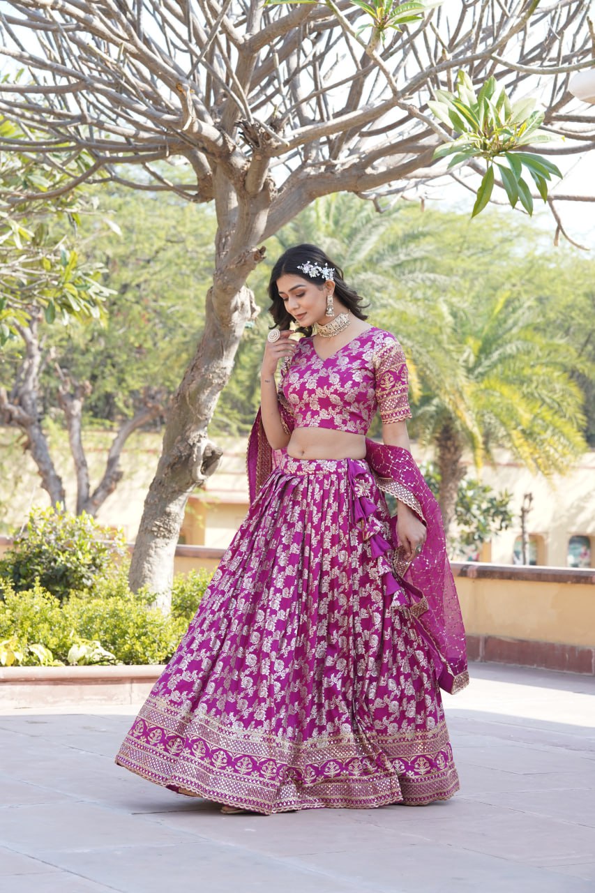 Designer Dyeable Pure Viscose Jacquard Lehenga Choli & Dupatta Set