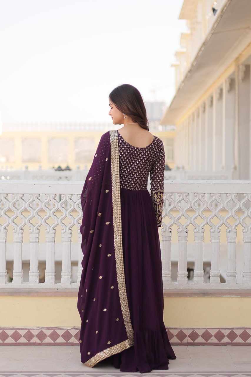 Premium Ready made Ethnic Wear Elegant Faux Blooming Sequin Embroidered Gown with Dupatta