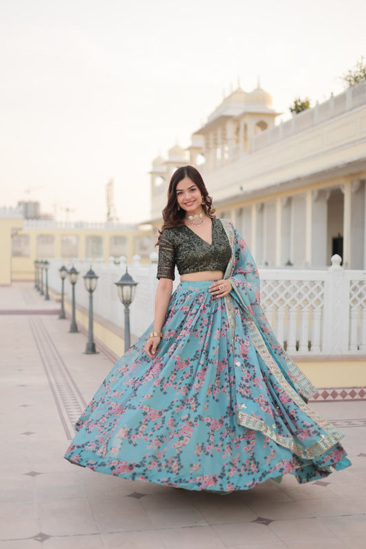 Women's Beautiful Digital Printed Russian Silk Lehenga Choli Set