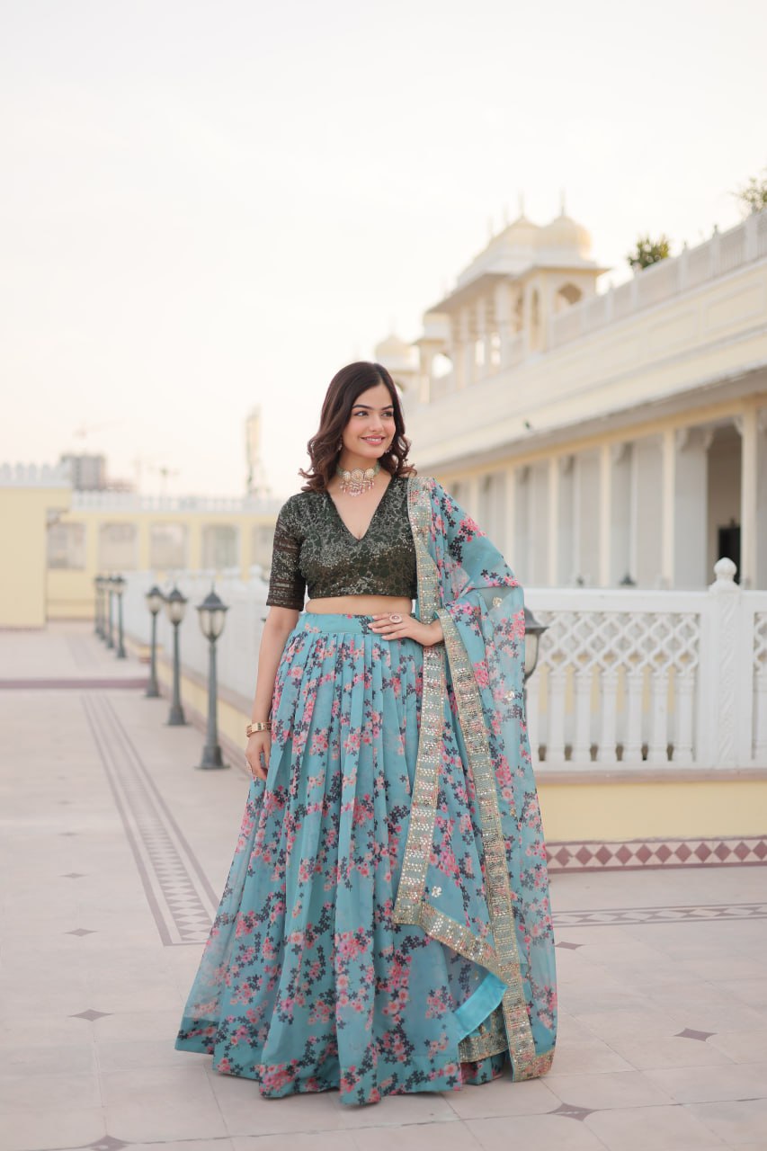 Women's Beautiful Digital Printed Russian Silk Lehenga Choli Set