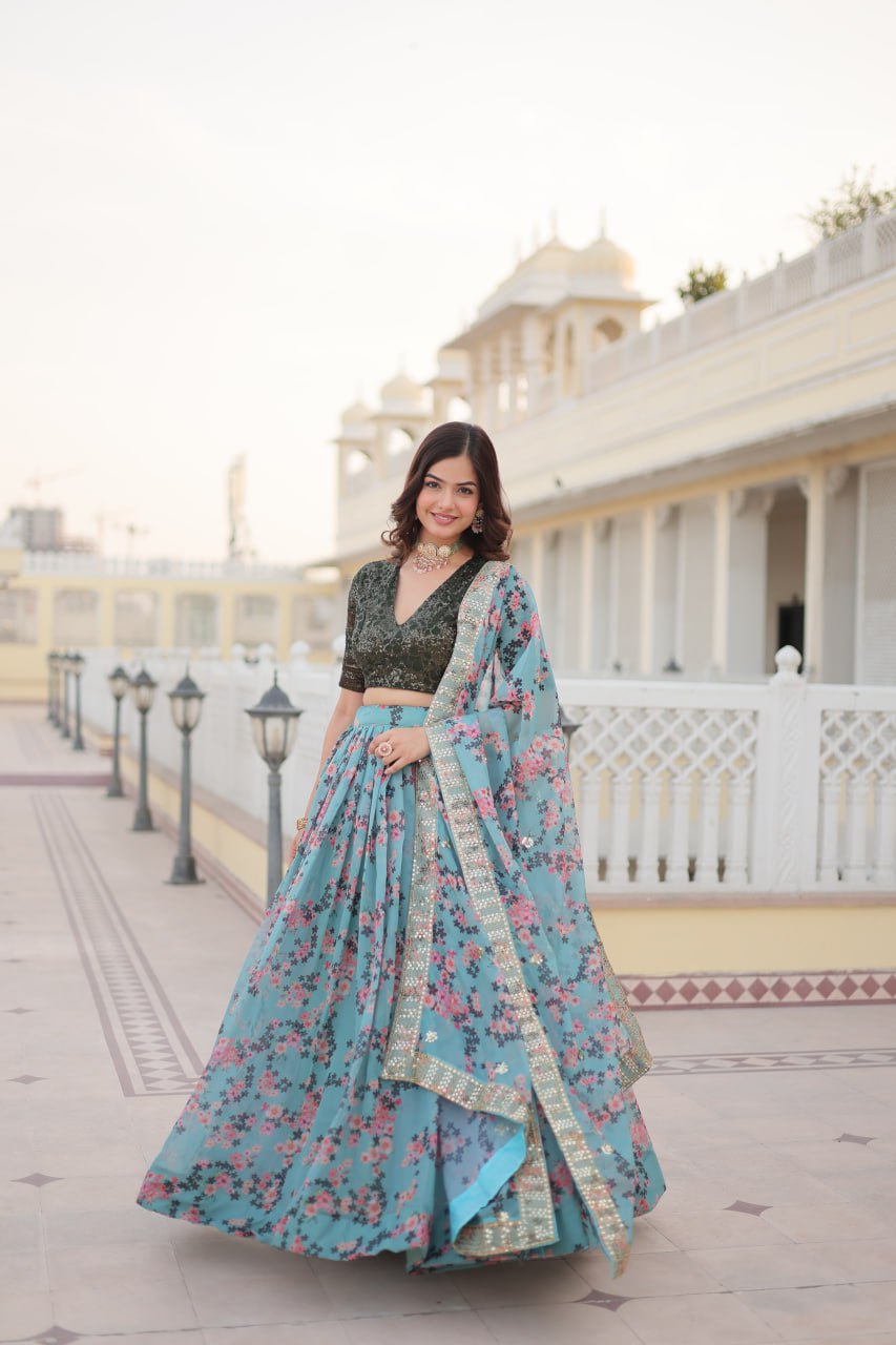 Women's Beautiful Digital Printed Russian Silk Lehenga Choli Set