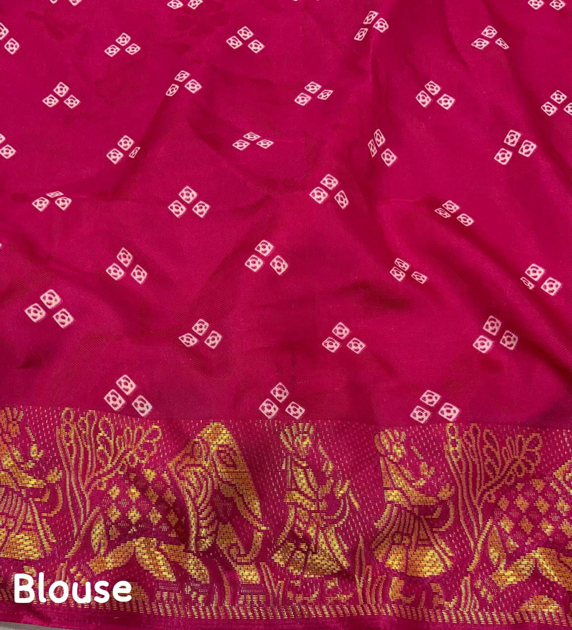 Elegant Self-Woven Border Soft Crepe Bandhani Saree With Blouse