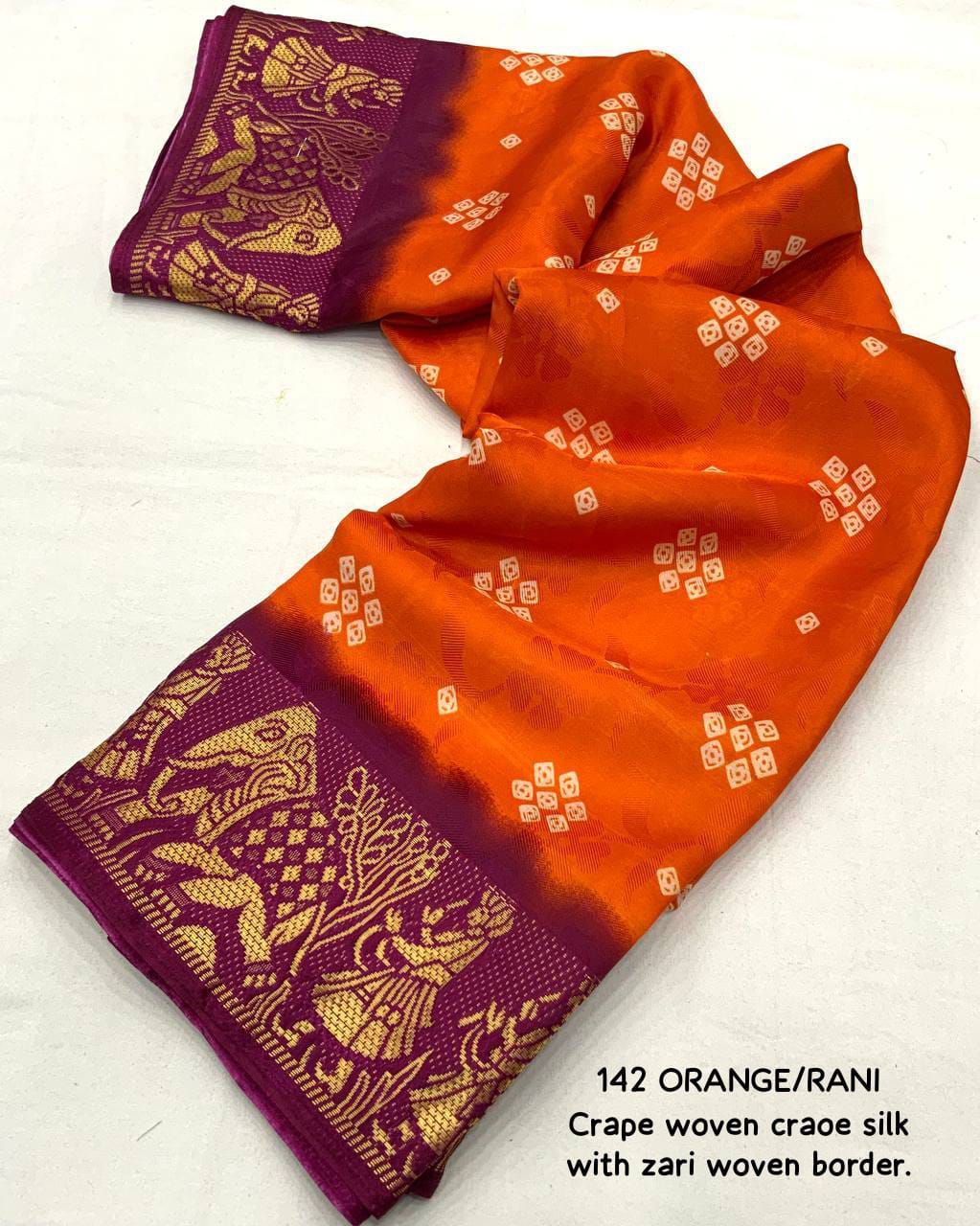 Elegant Self-Woven Border Soft Crepe Bandhani Saree With Blouse