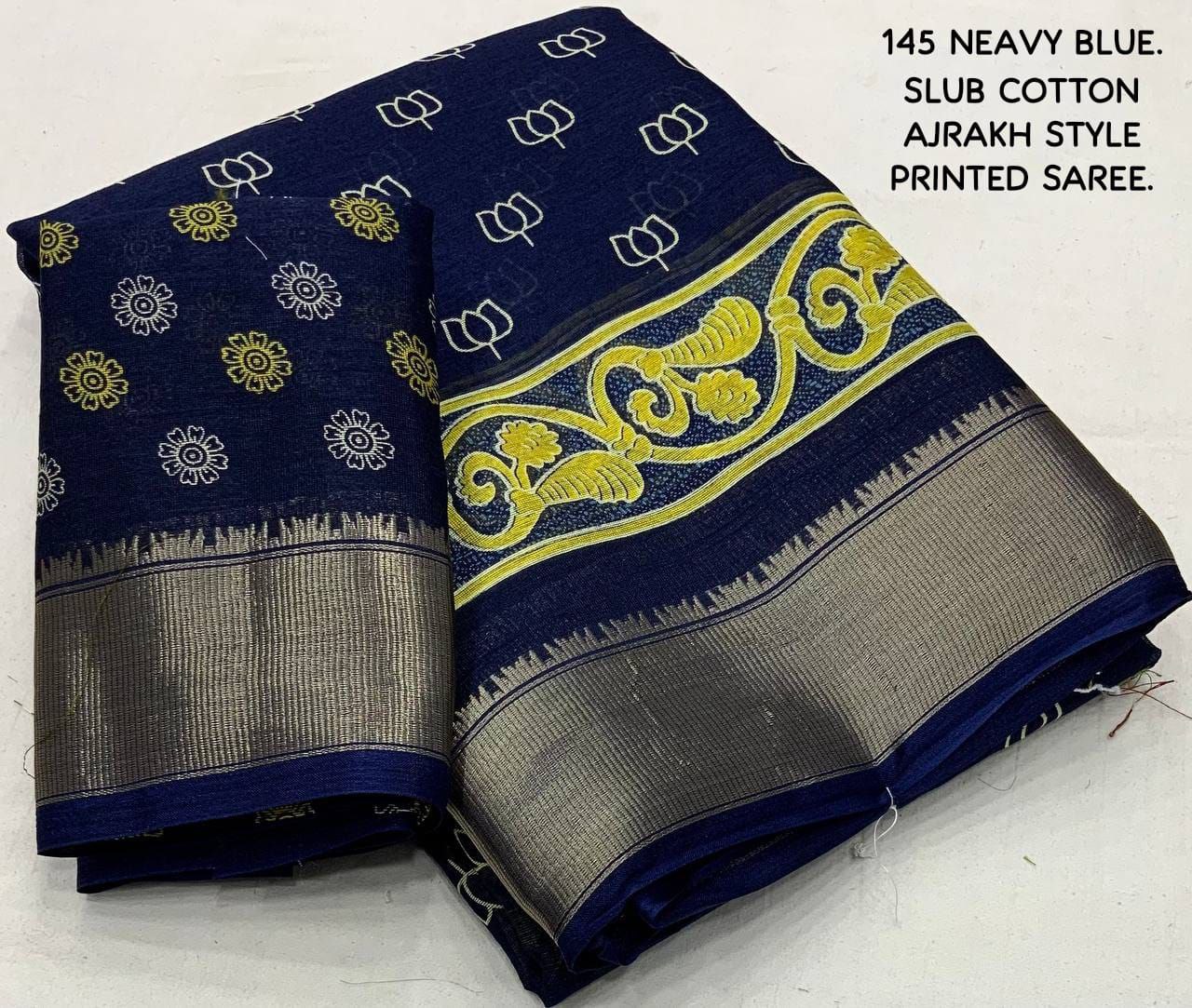 Slub Cotton Ajrakh Print Saree with Blouse