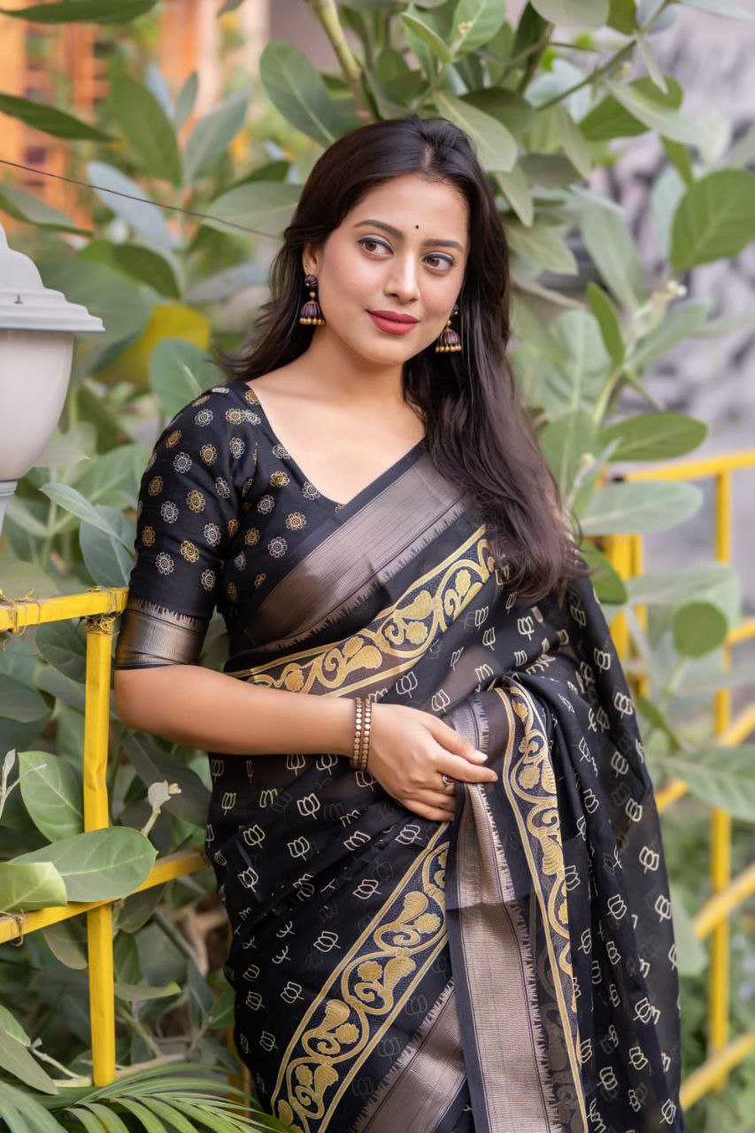 Slub Cotton Ajrakh Print Saree with Blouse