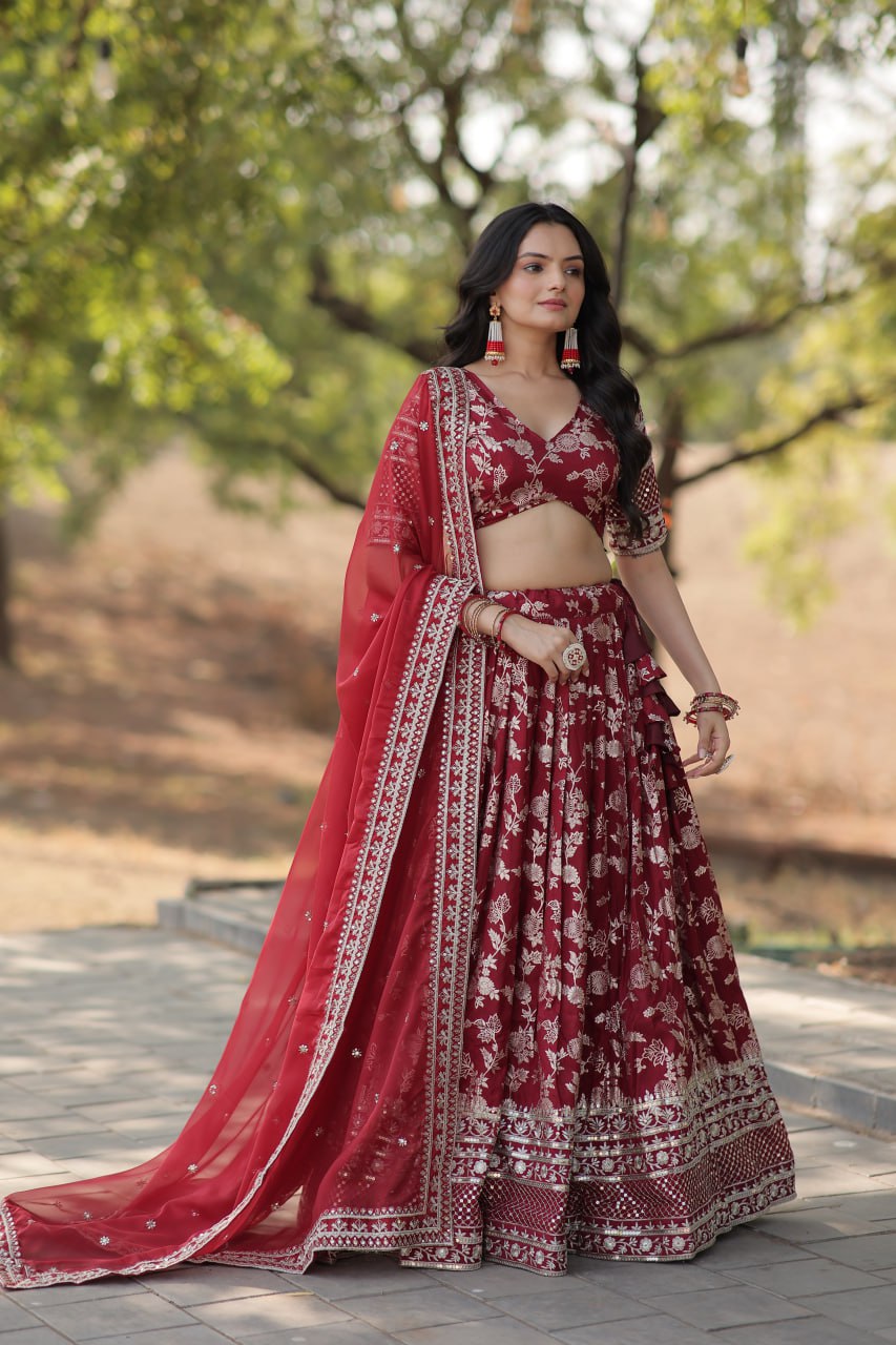 Sequins Embroidery Work Dyeable Pure Viscose Jacquard Lehenga Choli Set