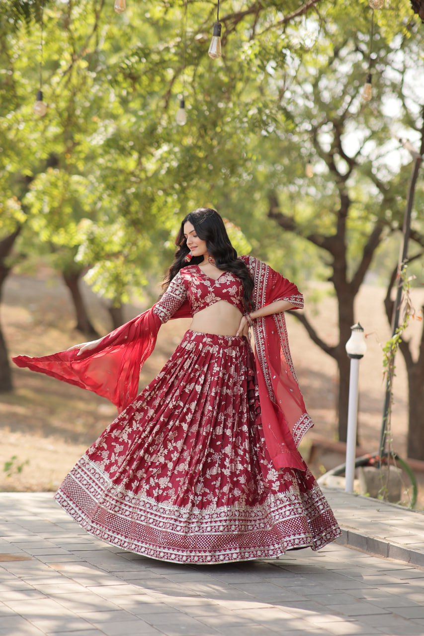 Sequins Embroidery Work Dyeable Pure Viscose Jacquard Lehenga Choli Set