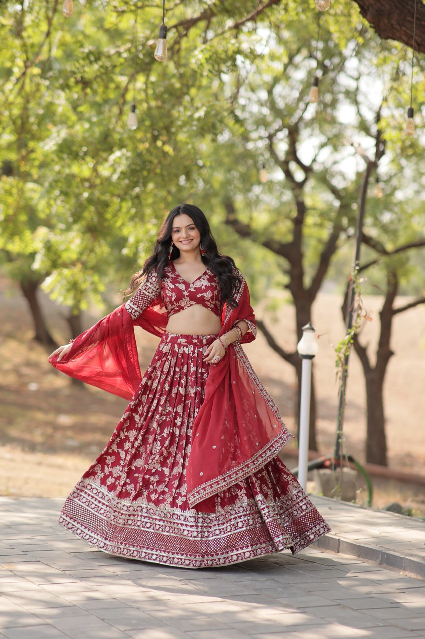 Sequins Embroidery Work Dyeable Pure Viscose Jacquard Lehenga Choli Set