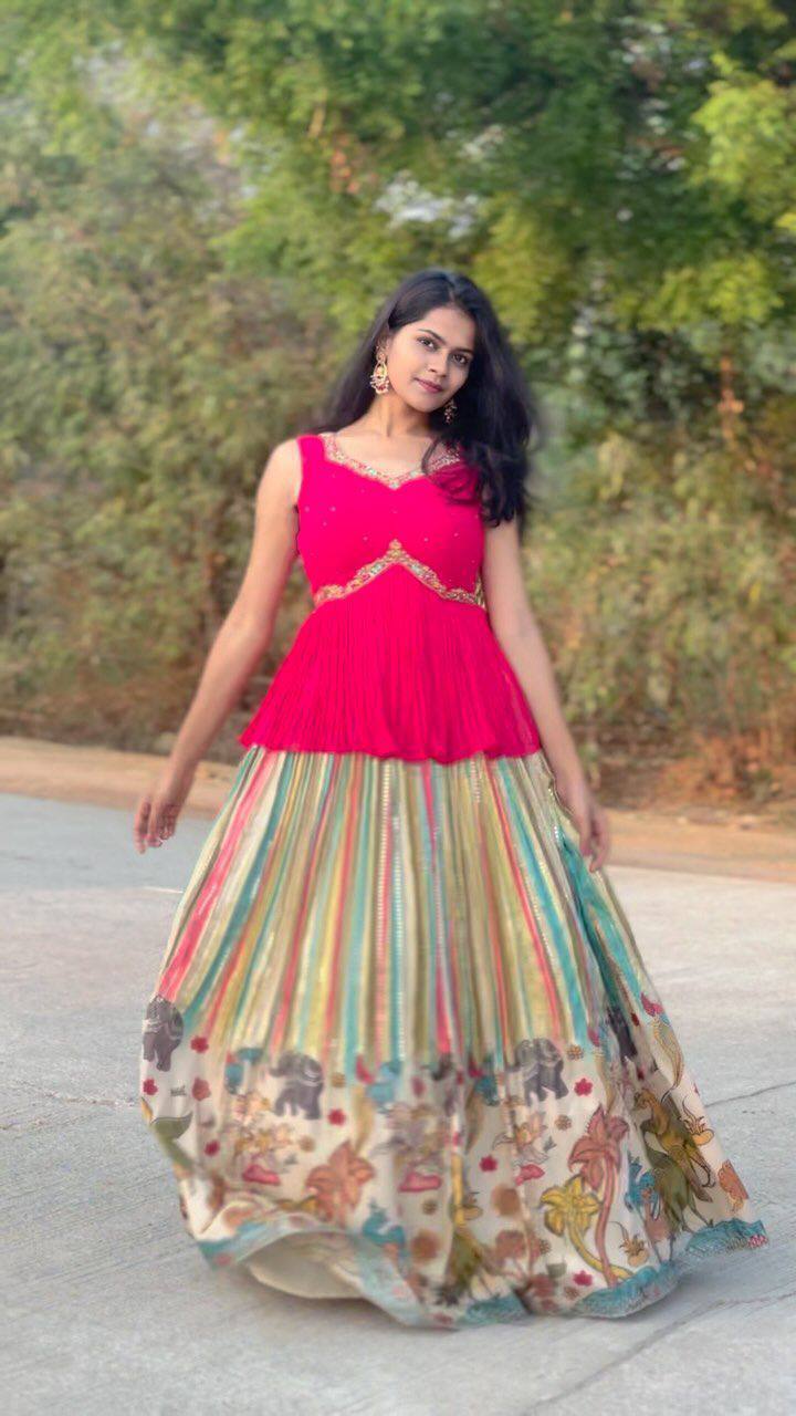 Elegant Kalamkari Crop Top Lehenga Set