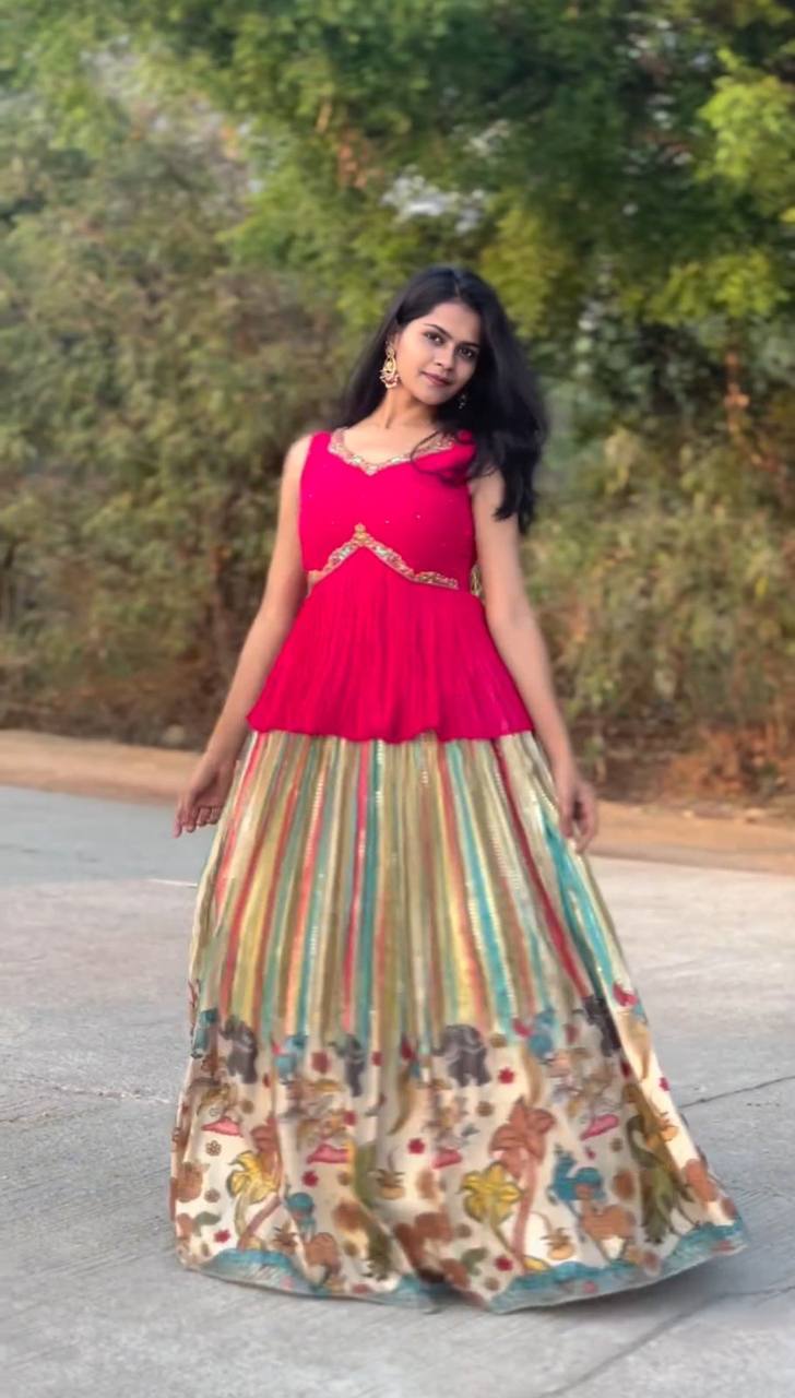 Elegant Kalamkari Crop Top Lehenga Set