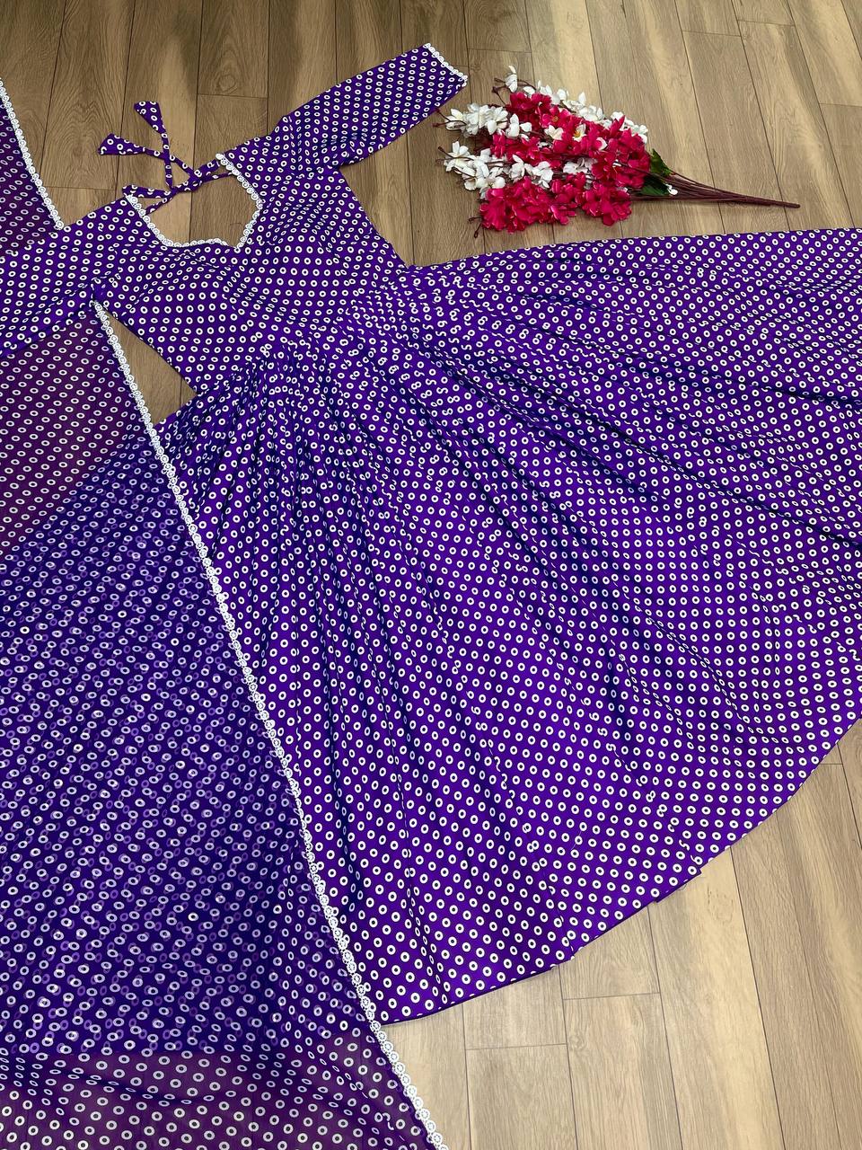 Elegant Printed Purple Gown with Fox Georgette Dupatta