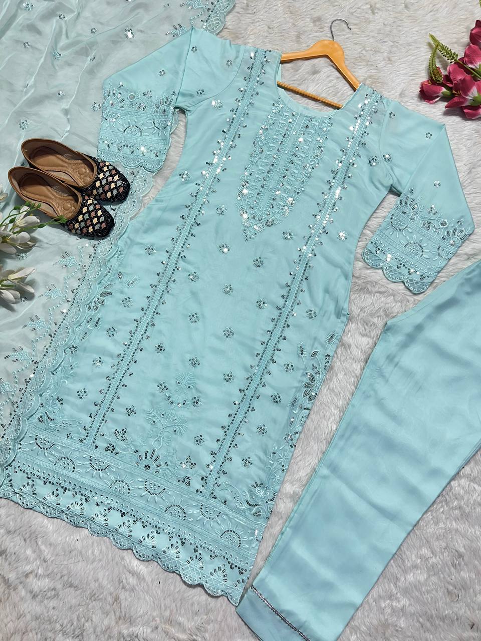 Designer Party Wear Sequin Embroidery Work Pure Organza  Pakistani Suit Set