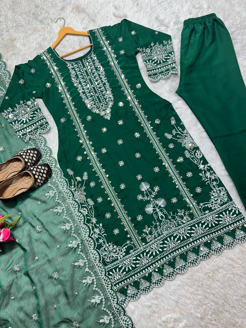 Designer Party Wear Sequin Embroidery Work Pure Organza  Pakistani Suit Set