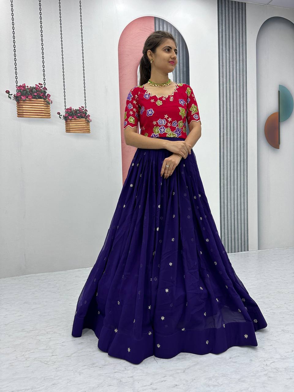 Embroidered Fox Georgette Gown with Dupatta