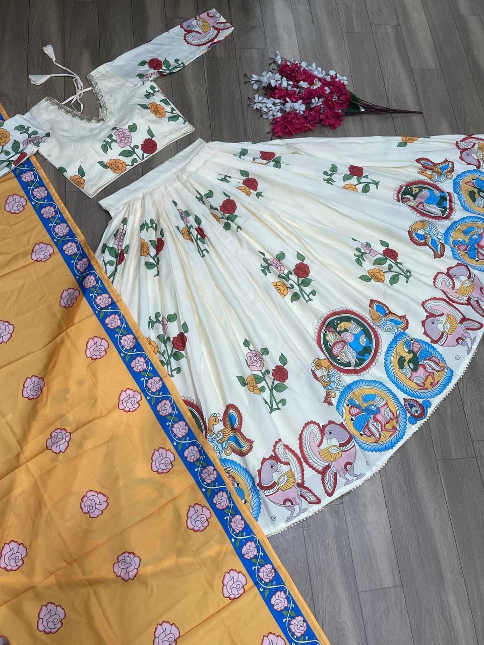 Kalamkari Off White Lehenga Choli Set