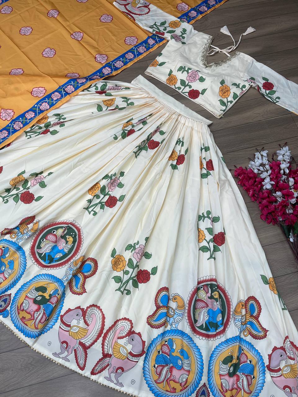 Kalamkari Off White Lehenga Choli Set