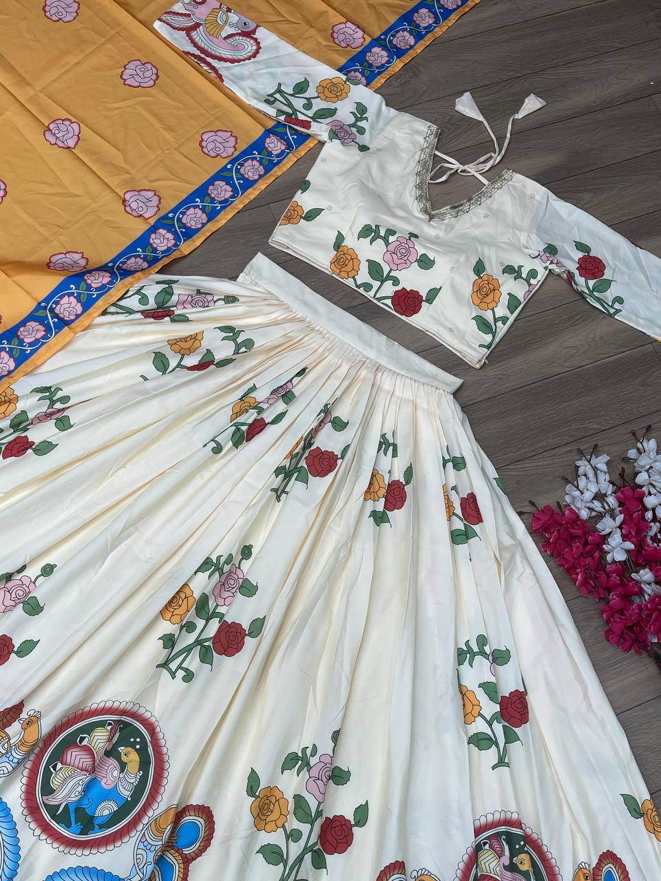 Kalamkari Off White Lehenga Choli Set