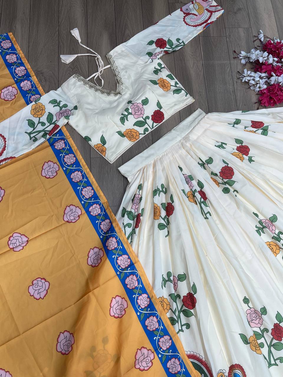 Kalamkari Off White Lehenga Choli Set