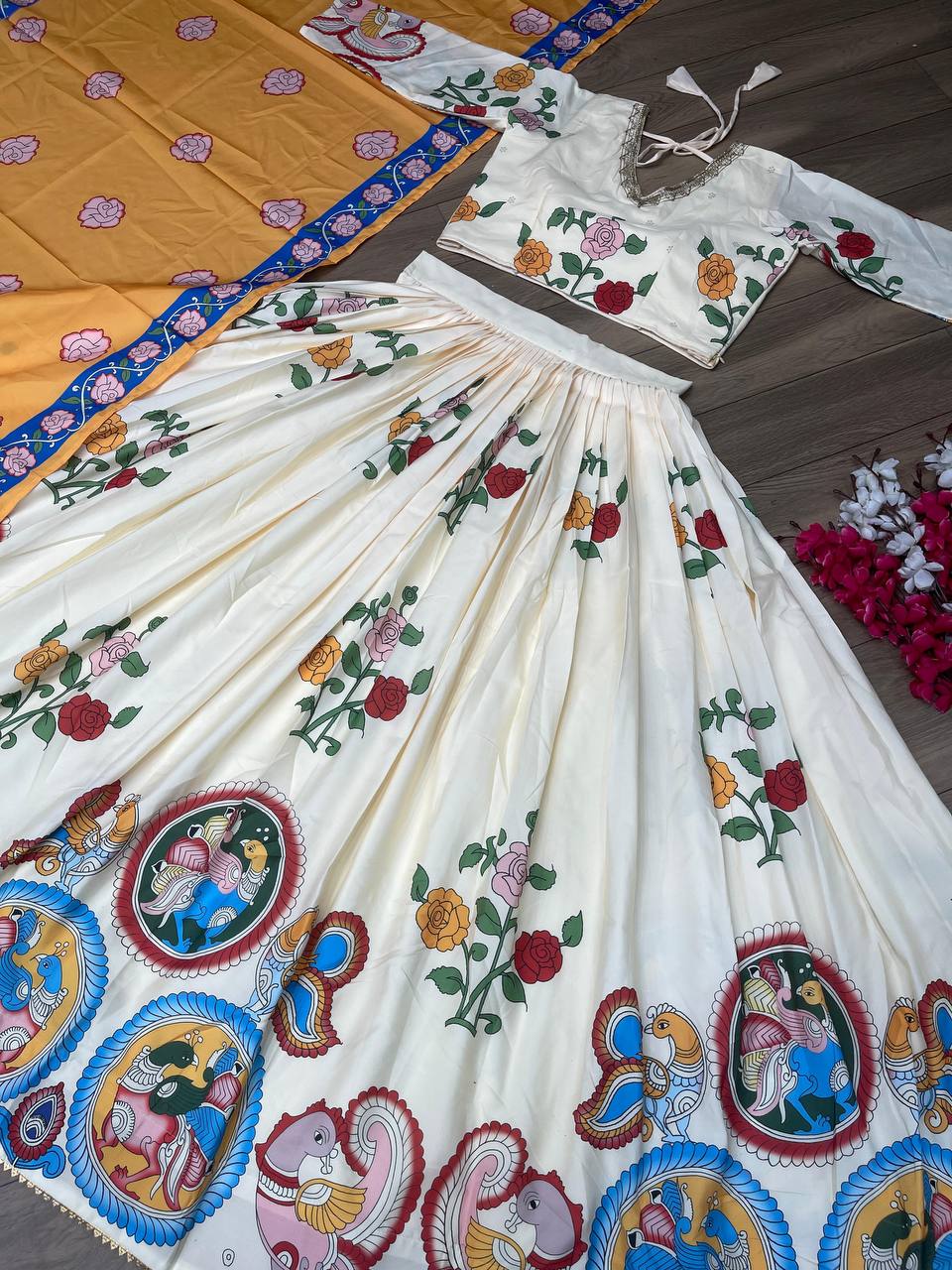 Kalamkari Off White Lehenga Choli Set