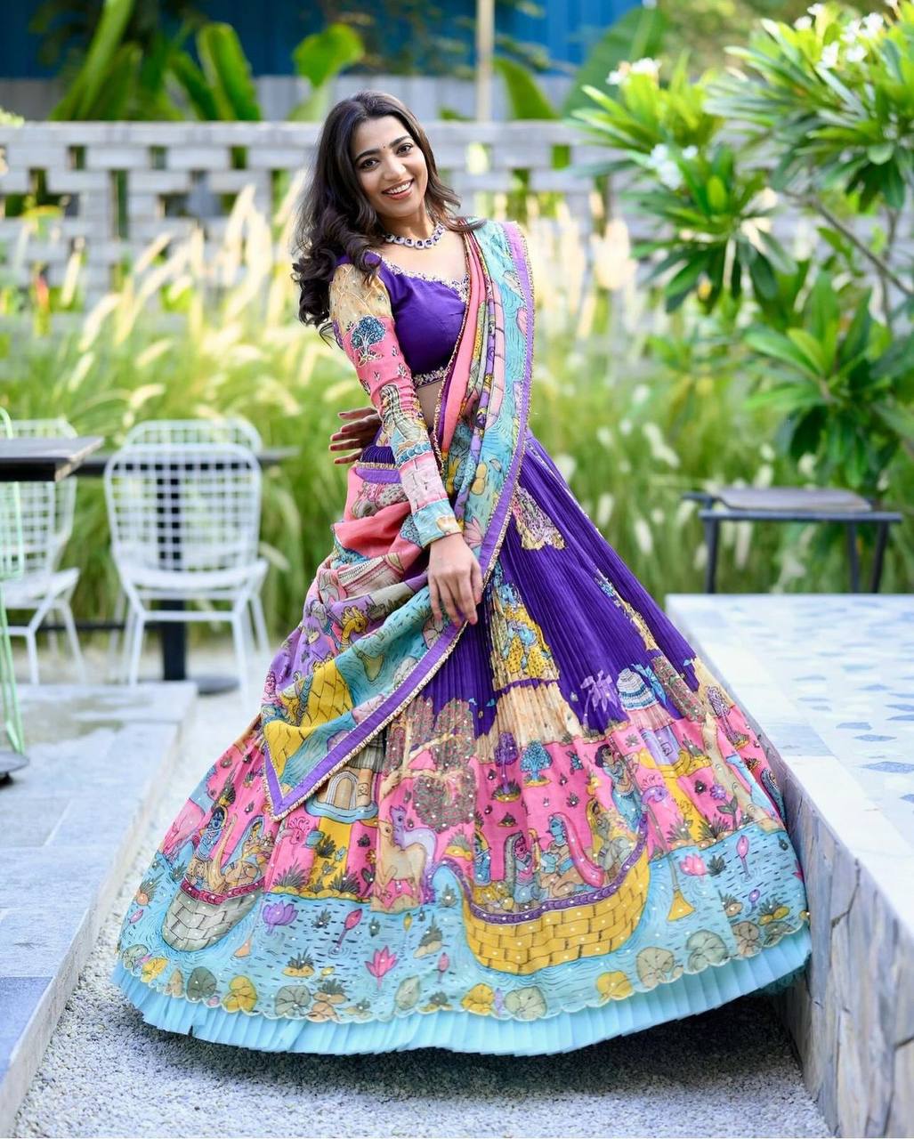 Kalamkari Printed Chent Crepe Lehenga Choli Set