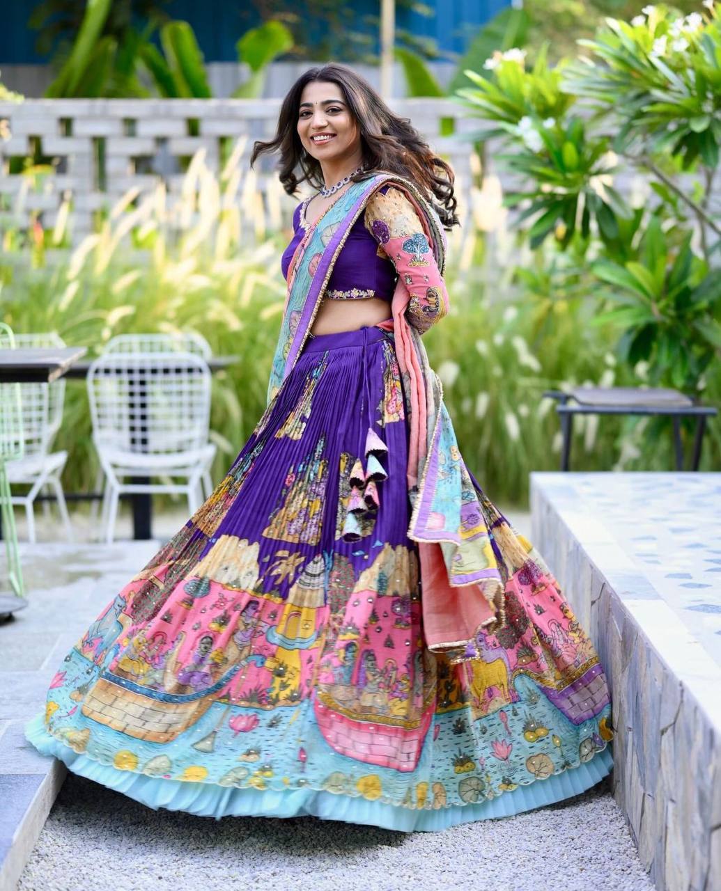 Kalamkari Printed Chent Crepe Lehenga Choli Set