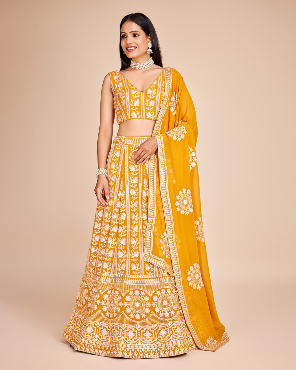 Semi-Stitched Mustard Yellow Lehenga Choli with Dupatta