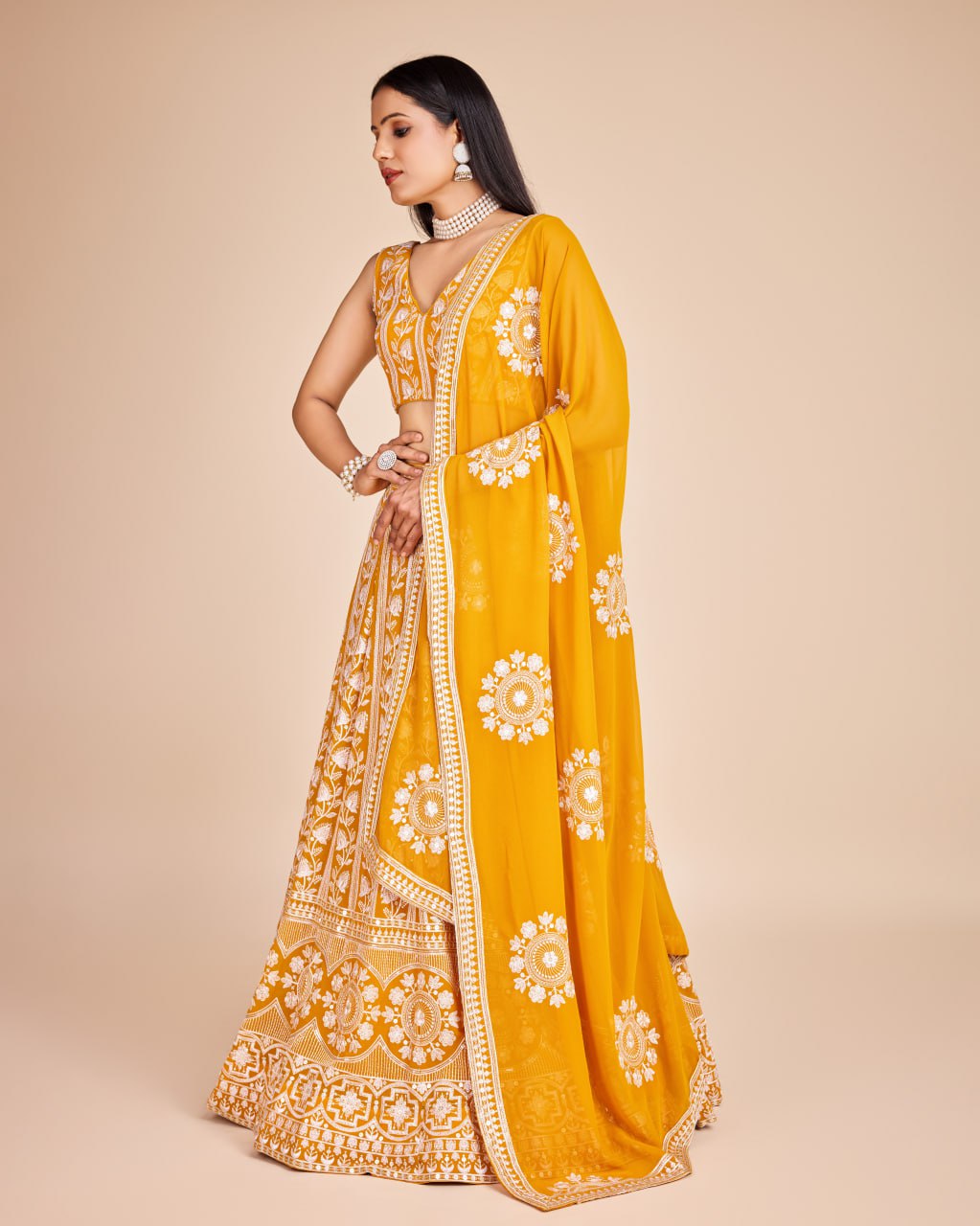 Semi-Stitched Mustard Yellow Lehenga Choli with Dupatta