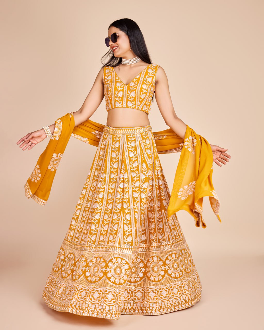 Semi-Stitched Mustard Yellow Lehenga Choli with Dupatta