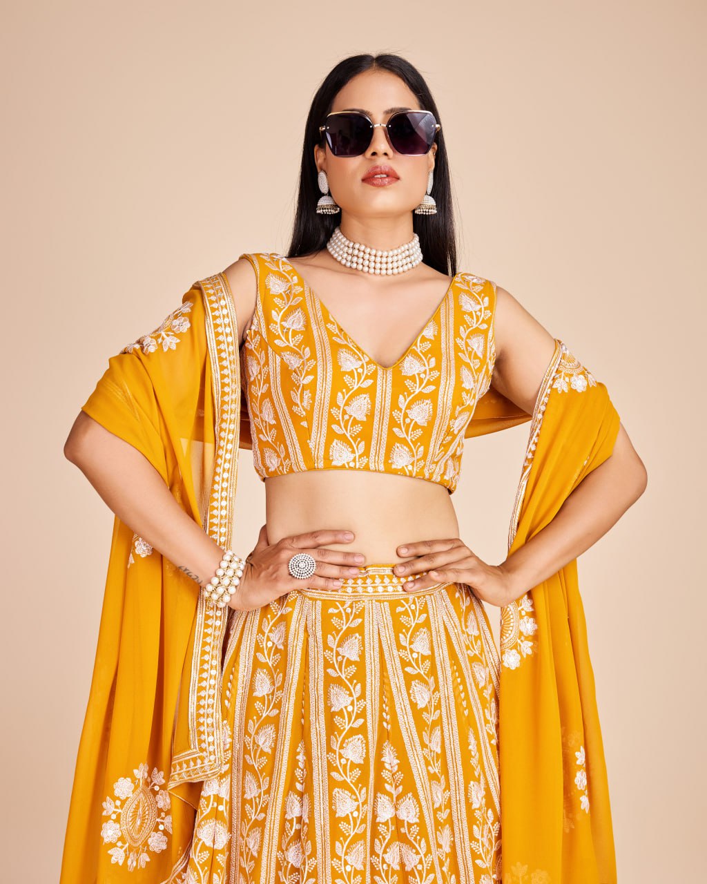 Semi-Stitched Mustard Yellow Lehenga Choli with Dupatta