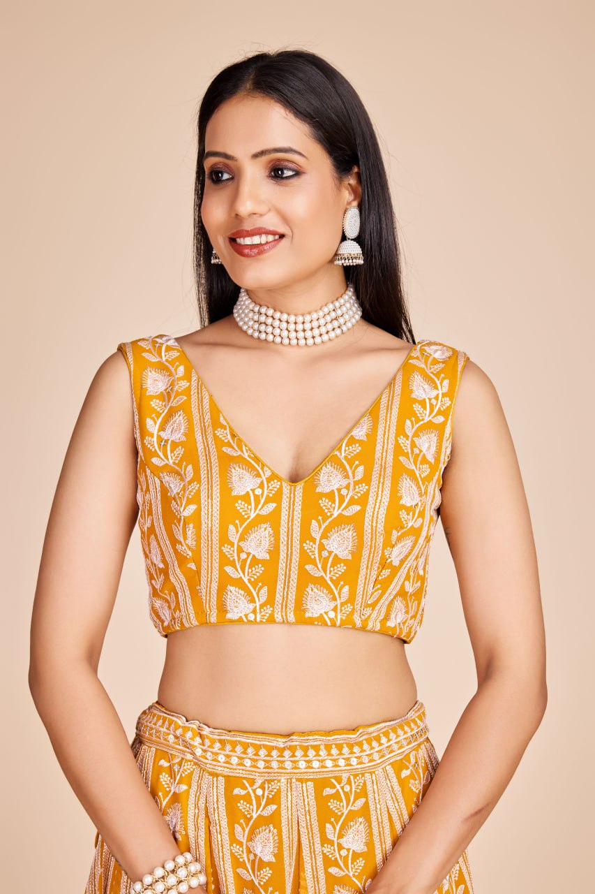 Semi-Stitched Mustard Yellow Lehenga Choli with Dupatta