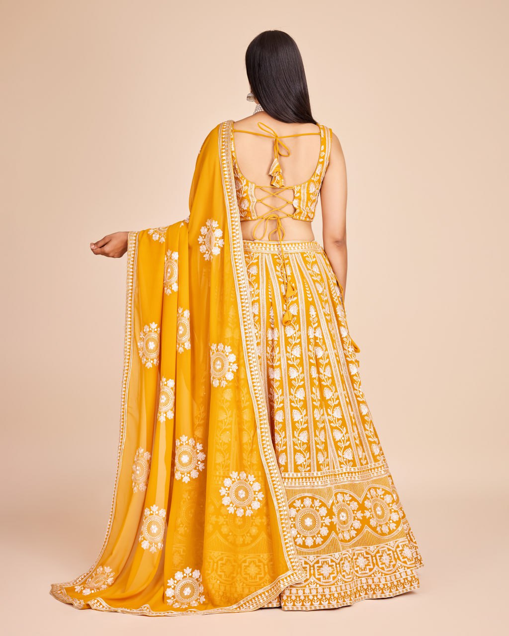 Semi-Stitched Mustard Yellow Lehenga Choli with Dupatta