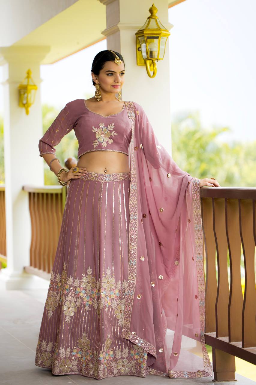 Beautiful Sequins Embroidery Work Heavy Fox Georgette Lehenga Choli with Dupatta Set