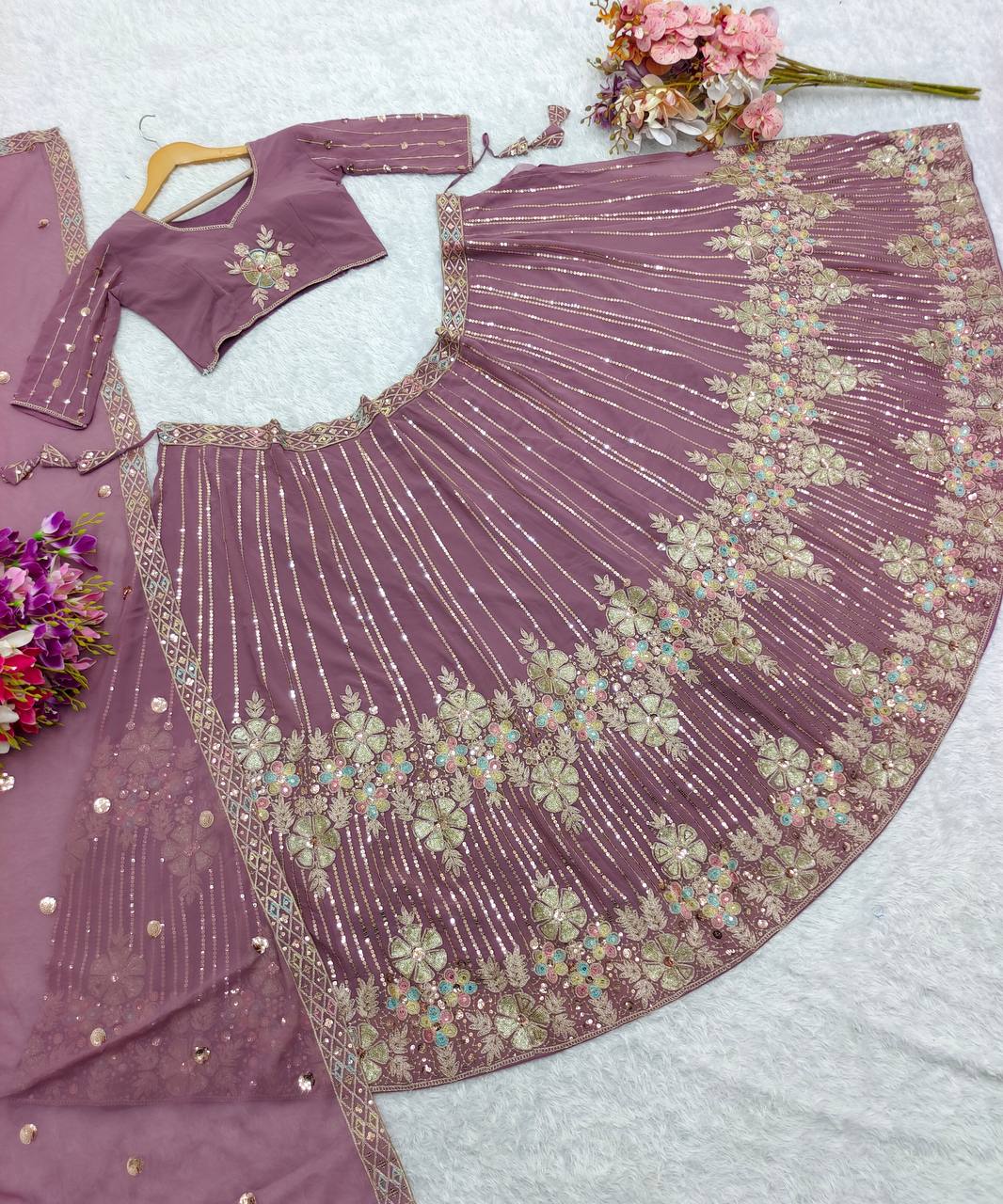 Beautiful Sequins Embroidery Work Heavy Fox Georgette Lehenga Choli with Dupatta Set