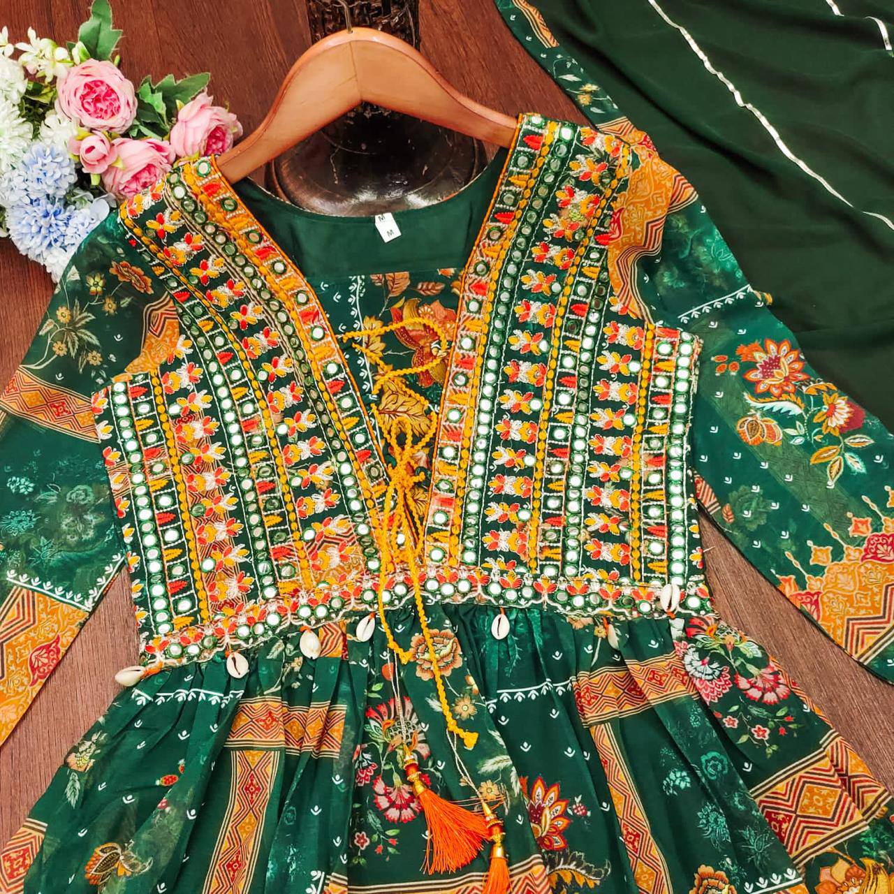 Traditional Hand Embroidery and Kodi Work Georgette Gown Suit Set