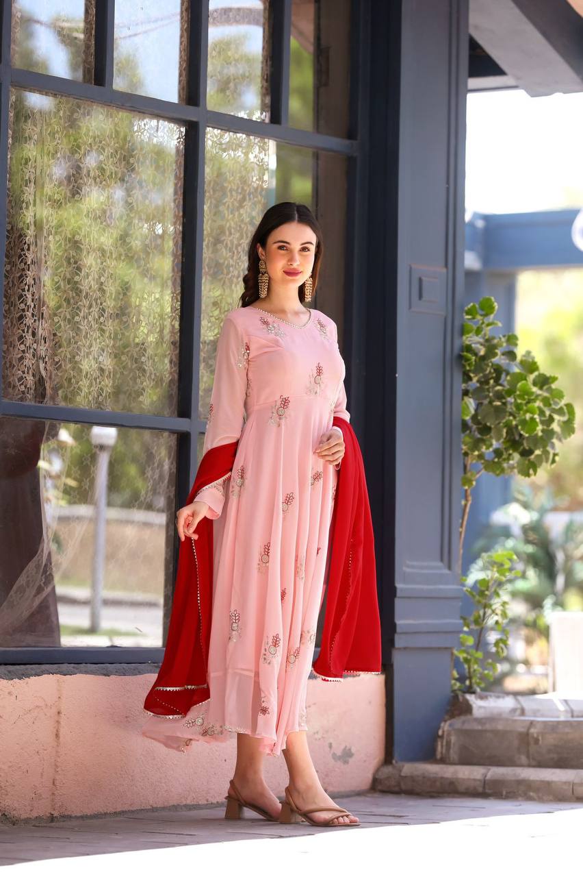 Pakistani Style Pink Georgette Gown with Dupatta