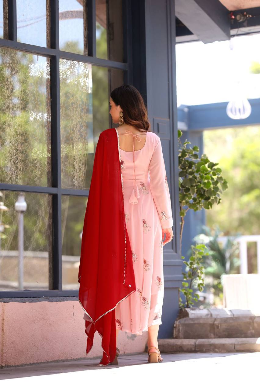 Pakistani Style Pink Georgette Gown with Dupatta