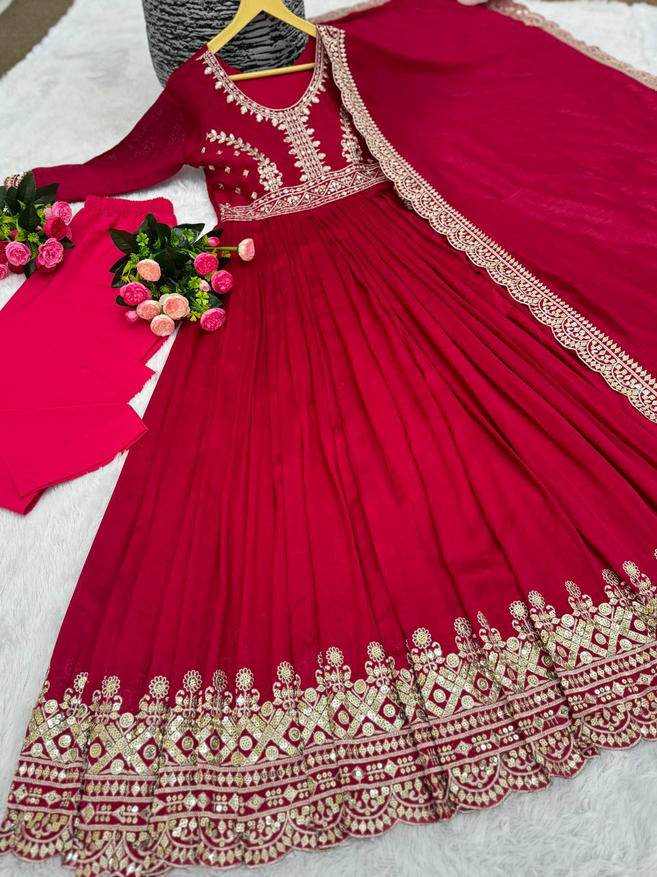 Elegant Designer Party Wear Embroidered Gown with Dupatta