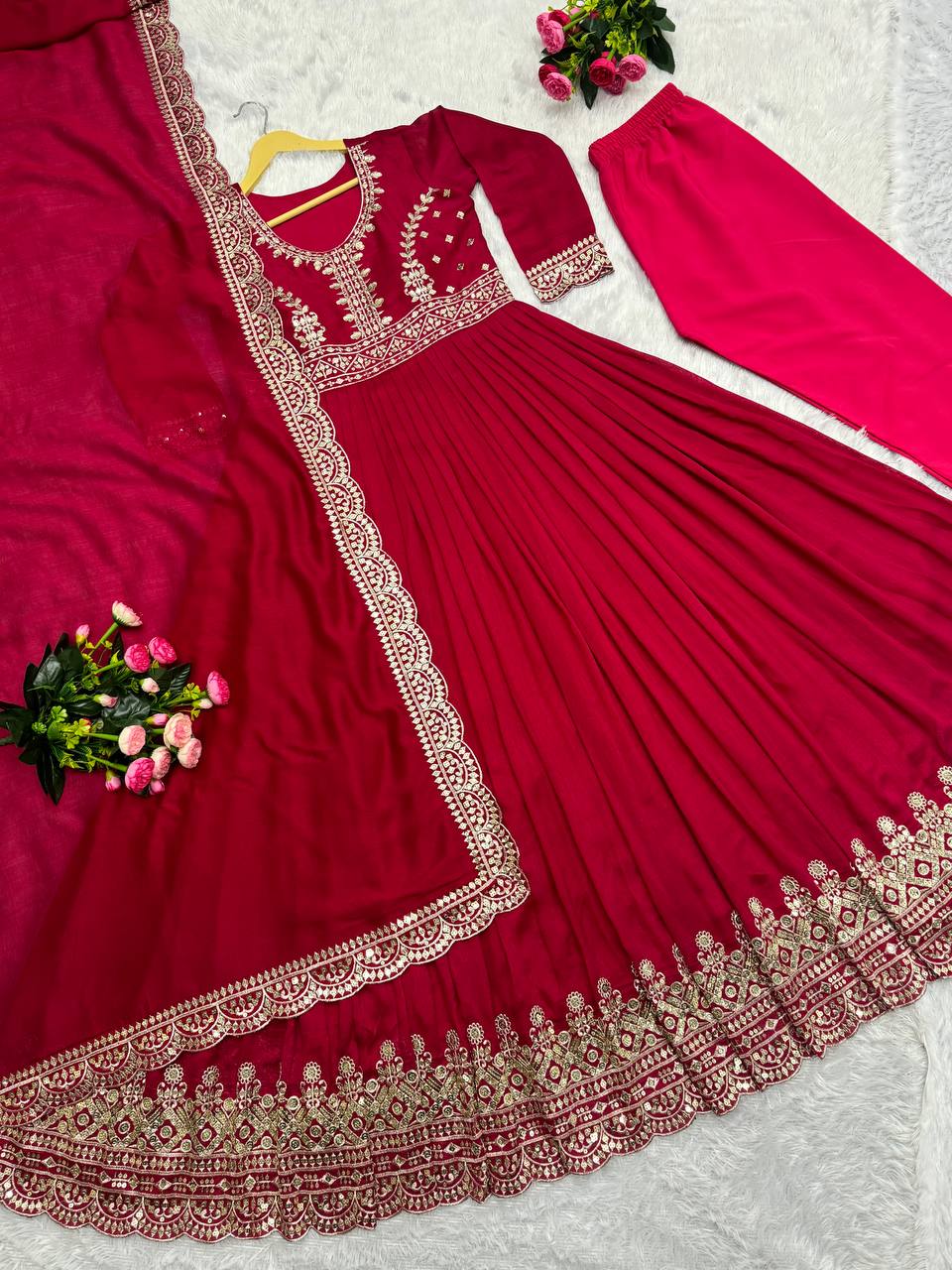 Elegant Designer Party Wear Embroidered Gown with Dupatta